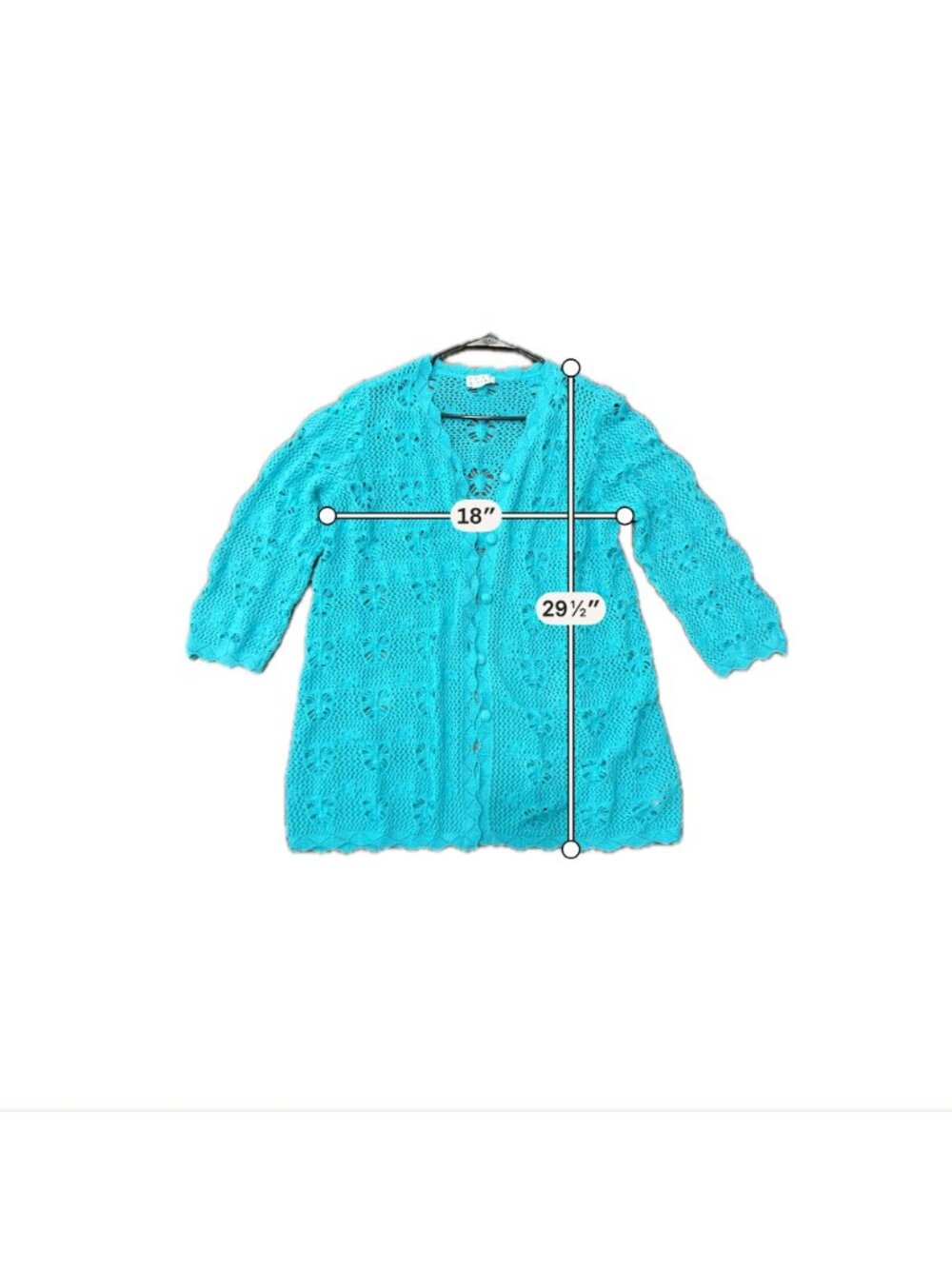 Joan Rivers 1X Turquoise Open Knit Cardigan Cable Eyelet Stitch Cozycore Boho - Picture 8 of 9